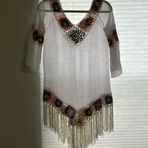 Bohemian White Crochet Fringe Top